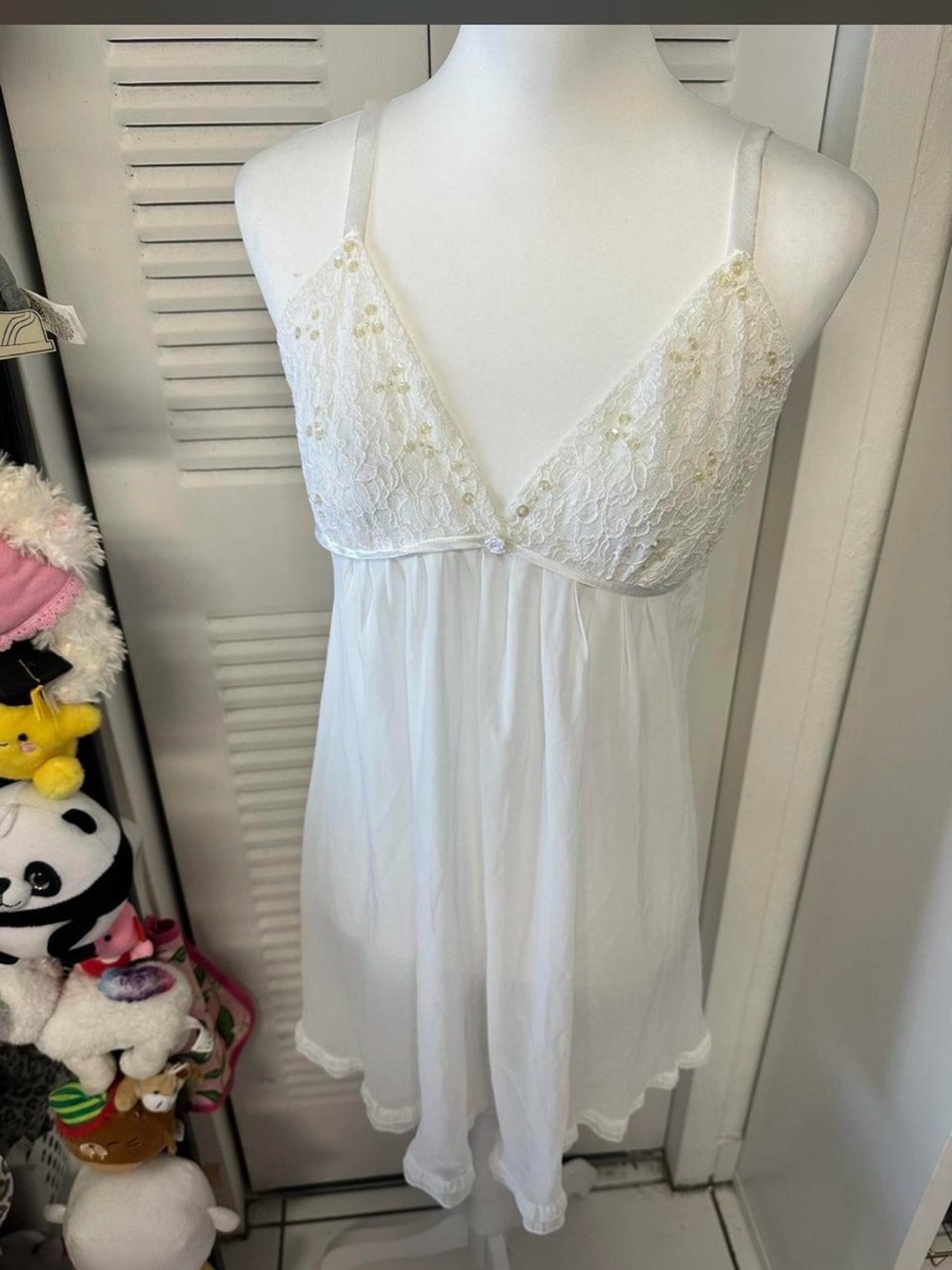 Oscar de la Renta White Lace-Trim Mini Chemise
